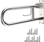 Toilet Grab Bar 22.4 Inch Chrome, Munzong Anti-Slip Handicap Grab Bars with Paper Holder, Flip-Up Bathroom Safety Rails, Stainless Steel Knurled Support handrails for Seniors Elderly Disabled Pregnant