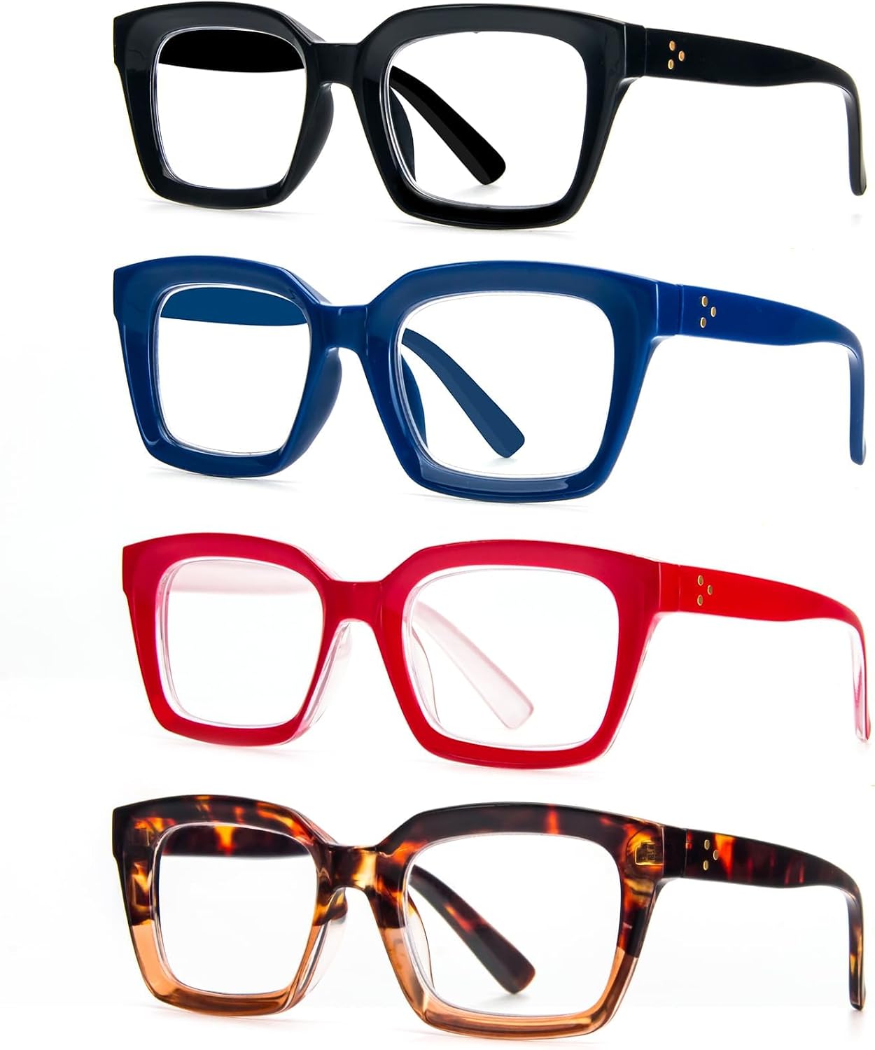 MMOWW 4 Pack Oversized Reading Glasses,Oprah Style Fashion Cute Readers for Women Blue Light Blocking +2.25