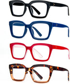 MMOWW Rectangular Reading Glasses Oversized Frame Anti Blue Light Reading Glasses Women Men 4 Pair +1.75