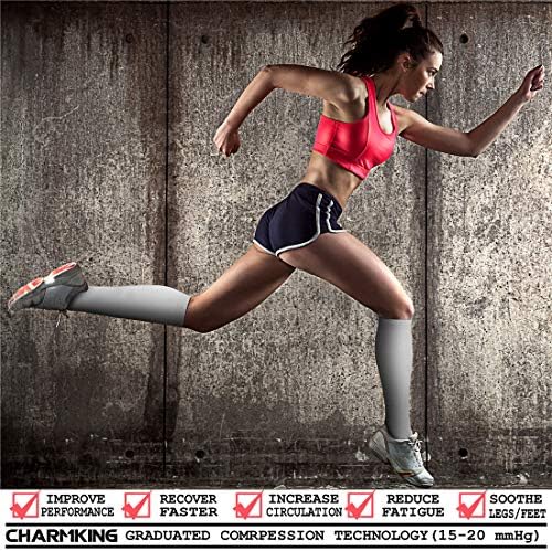 CHARMKING Compression Socks for Women and Men Circulation 4 Pairs 15-20 mmHg Best Support for Athletic Running Cycling
