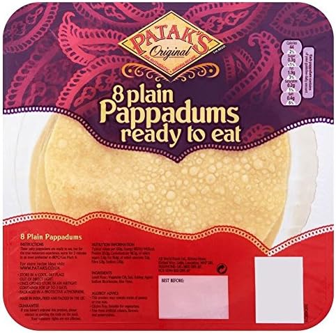 Patak's Plain Ready to Eat Pappadums (8 per pack) - Pack of 2