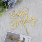 1 PCS Happy Birthday Cake Topper for Celebrating Happy Birthday Anniversary Party Cake Decorations Supplies Glitter (Golden acrylic)