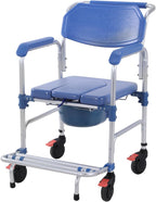 3 in 1 Foldable Rolling Shower Chair with Wheels Drop Arms Adult Chair for Seniors Bedside Commode Anti-Tilt Foldable Footrest Holds Up to 330 Lbs Removable Bucket for Disabled and Pregnant (01)