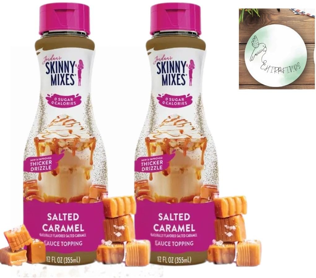 Salted Caramel Coffee Syrup Sauce, Sugar Free, Keto, Zero Calories, THICKER DRIZZLE, (Pack of 50), with CHIRPFINDS COASTER