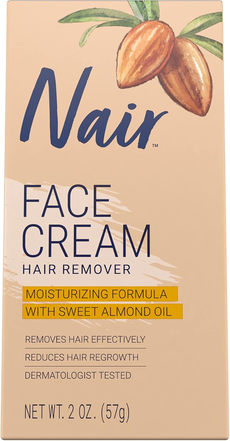 Nair Hair Remover Moisturizing Face Cream, with Sweet Almond Oil, 2OZ