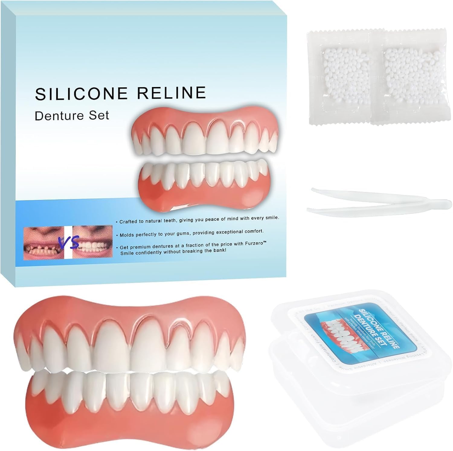 Silicone Reline Denture Set for Upper and Lower Teeth, Soft Comfortable Veneers for Women (1 Count (Pack of 1))-YC02