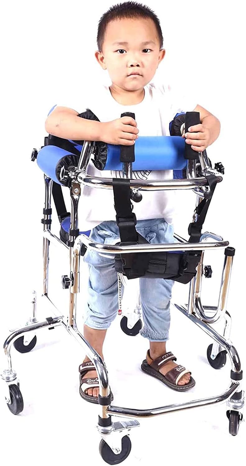Walking Aids for Disabled People, Portable Stand Upright Walker with Height Adjustable Seat, for Kids Cerebral Palsy Disability Rehabilitation Training