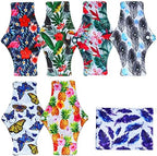 7 Pcs Reusable Waterproof Menstrual Pads Sets Including 1Pc Mini Wet Bag and 6Pcs Regular Flow Menstrual Pads Mama Cloth Sanitary Napkins