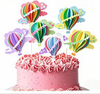 12Pcs 3D Hot Air Balloon Paper Cupcake Topper, Birthday Cake Decorations with Airplane Stars for Kids Birthday, Baby Shower, Wedding, Party Decorations Supplies (Pink,Yellow,Blue,Green,Purple,White)
