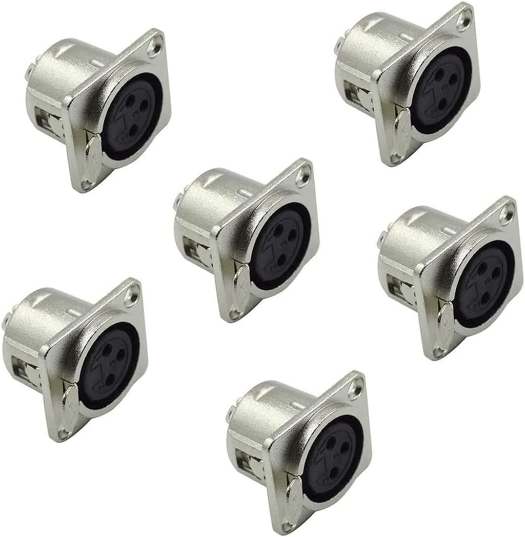 6Pcs XLR 3-Pin Female Jack Socket Audio Speaker Panel Mount Connector Adapter for Microphone