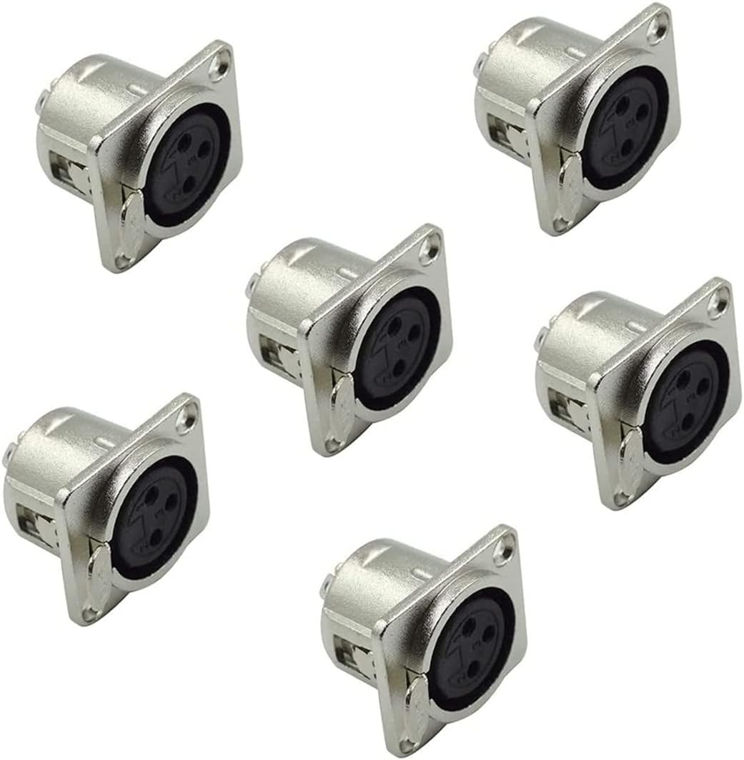 6Pcs XLR 3-Pin Female Jack Socket Audio Speaker Panel Mount Connector Adapter for Microphone