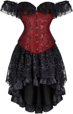 Jutrisujo Corset Dress Skirt Top Set Bustier for Women with Sleeves Off The Shoulder Lace Floral Plus Size