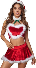 SNOMYRS Christmas Dresses Set Women Santa Costume Mrs Claus Lingerie Santa Outfit Elf Costumes Cosplay Mini Skrit for Christmas
