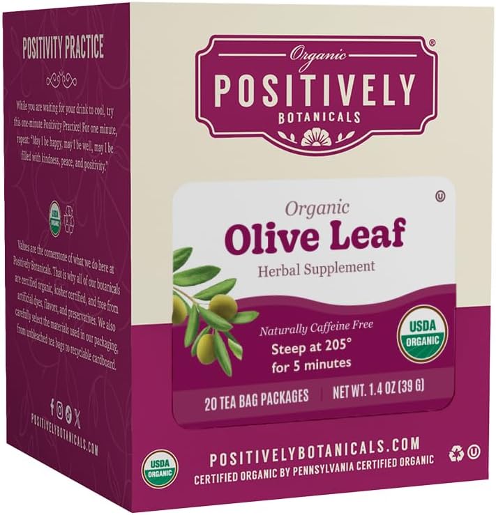 Organic Positively Botanicals Company, Olive Leaf Herbal Tea Bags, 20 Count