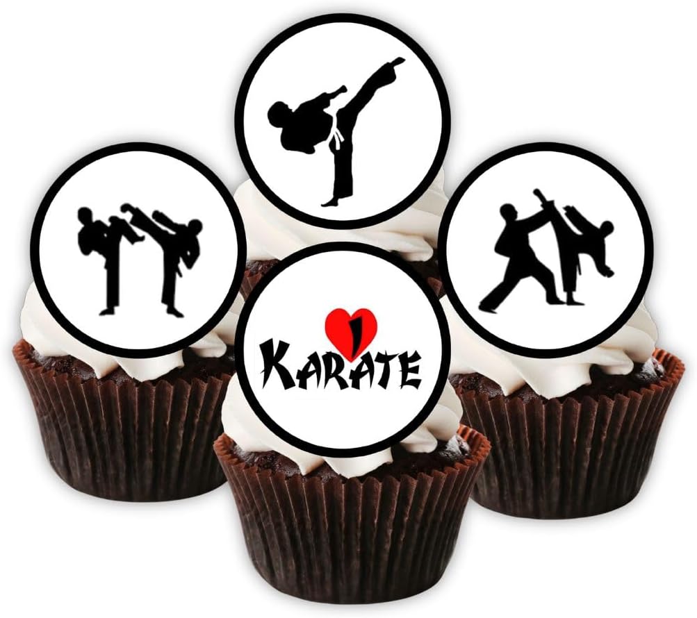 Karate Edible Cupcake Toppers – Martial Arts Cake Decorations for Birthdays, Dojo Events & Belt Ceremonies – UNCUT (Pack of 24 x 1.5 Inch/4cm Discs)