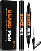 Erinde Beard Pencil Filler for Men Black (2 Pack) - 4-Tip Beard Filler, Waterproof Long Lasting Beard Pen Kit with 2 Fillers & 1 Brush, Stocking Stuffers for Men