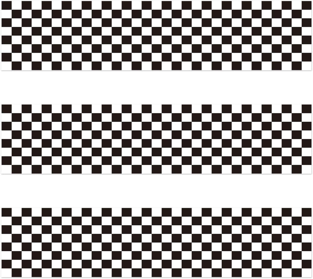 3pcs Edible Cake Borders, 28x6.2cm/11x2.44 Inch Black and White Checkered Birthday Cake Wrap Border Strips Pre-Cut Rice Image Paper Cakes Toppers Decorations for Racing Car Theme Birthday Party