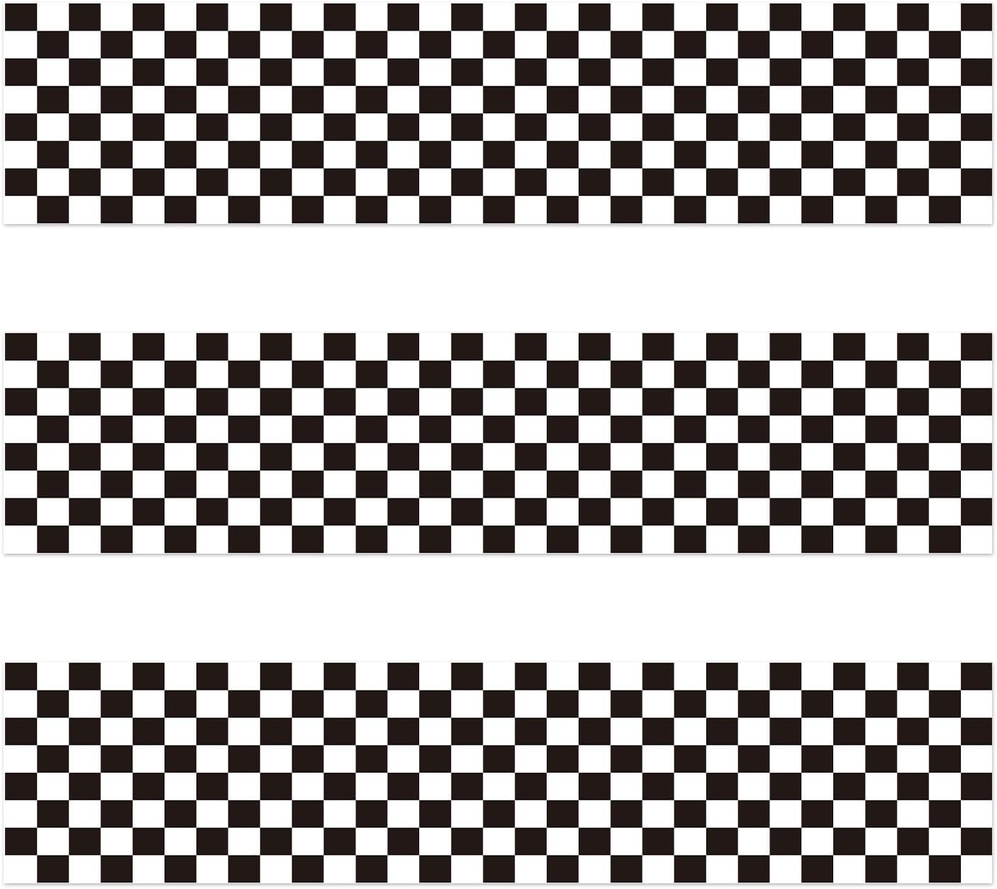 3pcs Edible Cake Borders, 28x6.2cm/11x2.44 Inch Black and White Checkered Birthday Cake Wrap Border Strips Pre-Cut Rice Image Paper Cakes Toppers Decorations for Racing Car Theme Birthday Party