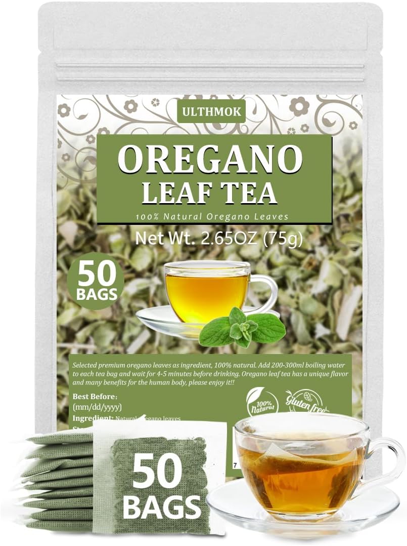 Premium 50 Oregano Tea Bags, Made with 100% Natural Oregano Leaves, No Additives & Caffeine Free.