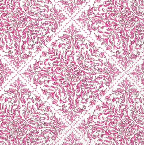 IHR Ideal Home Range Cocktail Napkins Rosanne Beck Disposable 3-Ply Paper Party Napkin Pack, 5" x 5", Pink Topiary Pattern, 20-Count