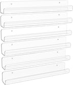 upsimples 6 Pack Clear Acrylic Shelves, 1.7" x12" Clear Wall Shelves for Nail Polish, Vinyl Wall Mount, Record Holder, Magazine Rack, Comic Display, Picture Ledge Shelf Décor