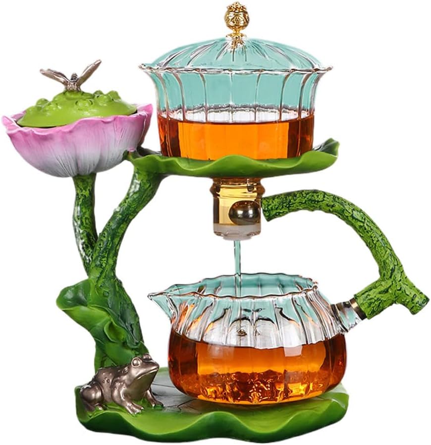 Lotus Flower Magnetic Teapot Set,Magnetic Kung Fu Tea Set,Lazy Kung Fu Glass Tea Set,Semi Automatic Glass Teapot Set,For Brewing Loose and Flower Teas At Home and Office