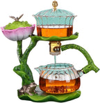 Lotus Flower Magnetic Teapot Set,Magnetic Kung Fu Tea Set,Lazy Kung Fu Glass Tea Set,Semi Automatic Glass Teapot Set,For Brewing Loose and Flower Teas At Home and Office