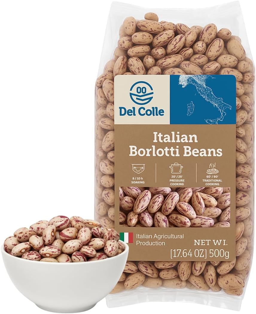 Del Colle Italian Borlotti Beans – Dried Cranberry/Roman Beans, Premium Italian Dry Beans for Cooking, Perfect for Soups, Pasta e Fagioli, Salads & Sides, Vegetarian Friendly (Pack of 1)