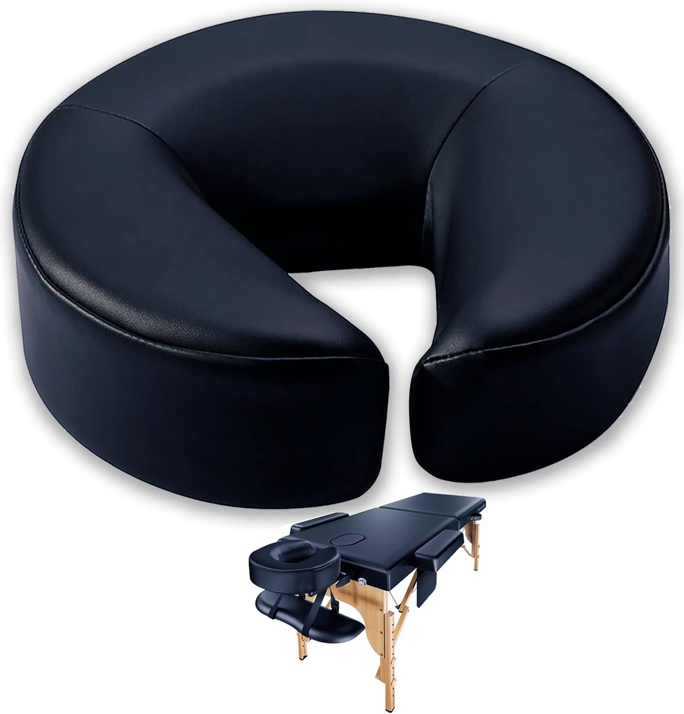 EASY SPA Premium Massage Face Cradle Cushion Memory Foam, Massage Pillow Face Down for Massage Table, PU Leather U Shaped Pillow (Black)