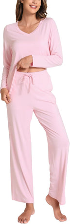 GYS Women's Pajama Sets Long Sleeve Sleepwear Comfy 2 Piece Ladies Pj Sleep Set, Viscose Made from Bamboo
