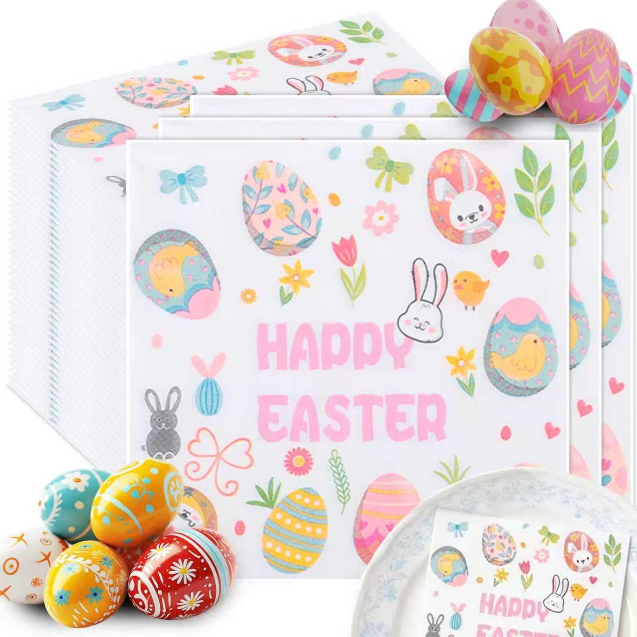 20 Pack Disposable Paper Napkins,Soft Absorbent Biodegradable Cocktail Napkin, Floral Egg Decorative for Spring Celebrations Picnic Kids Birthday