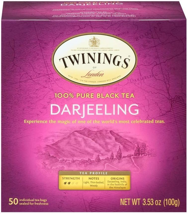 Twinings Darjeeling Tea - A Delicate, Dry Black Tea, Sophisticated Coffee Alternative with Less Caffeine, Individually Wrapped Tea Bags, 50 Count