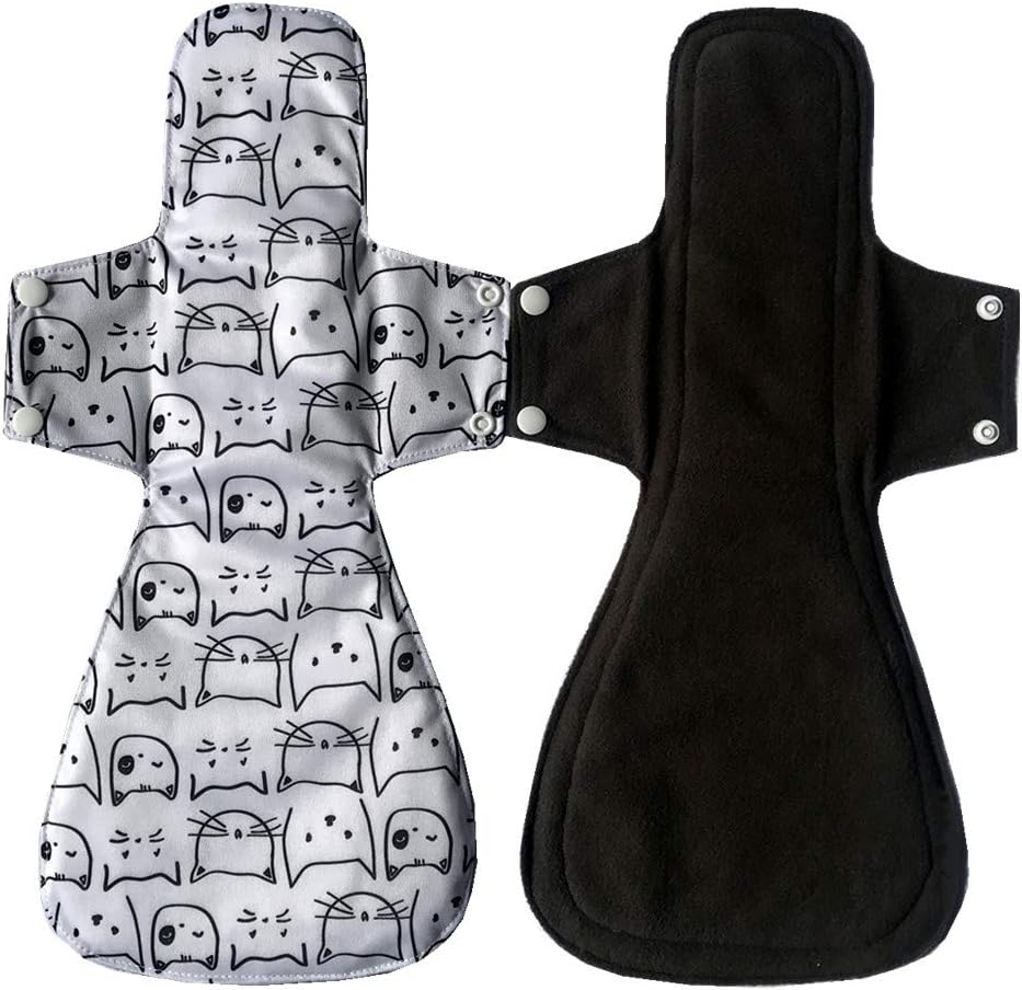 MUMBABY 2 pcs 16 Inch Ultra-deep Sleep Guard Wide Charcoal Bamboo Mama Cloth/Menstrual Pads/Reusable Sanitary Pads (41cm overlength) (Purple Hearts)