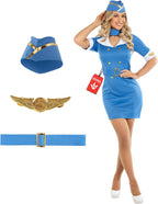 Morph Air Hostess Costume for Women Blue - Retro Stewardess Outfit Womens - Flight Attendant Costume for Women