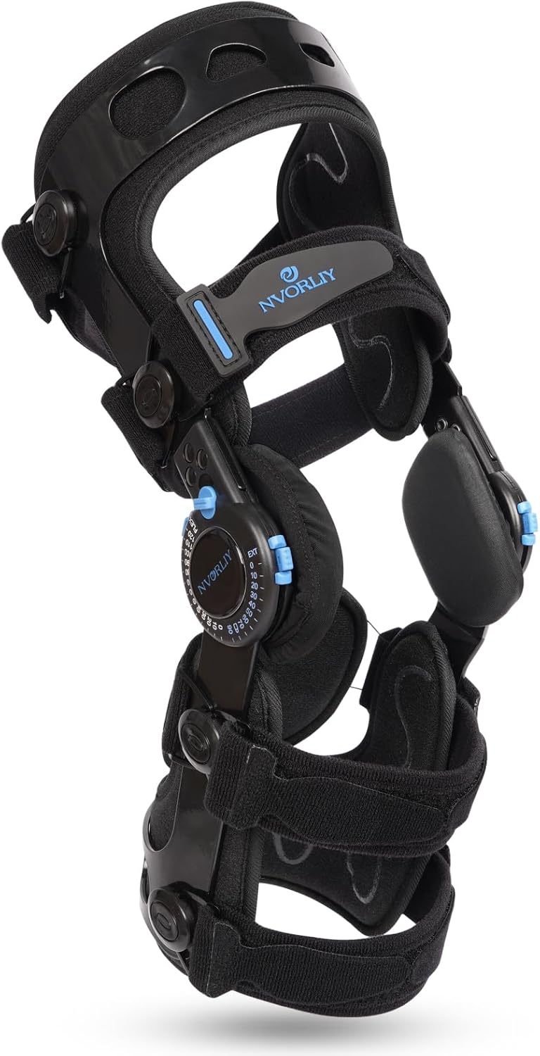 Nvorliy Knee Brace for Functional Posterior Cruciate Ligament (PCL) Recovery Stabilization, Adjustable Medical Post-Op Orthosis for Post-Surgery Support, Women and Men (Right, Large)