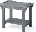 20.5'' Waterproof Shower Bench Seat for Inside Shower, HDPS Bathroom Stool for Shaving Legs, 2 Tier Plastic Bath Chair Seat with Shelf, No Maintenance, Gray