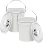 5-Gallon White Bucket Pail with Spout Lid, Metal Handles with Plastic Grip for Easy Carrying, Easy Stack and Store, Heavy-Duty Extra Durable, Food Grade, BPA Free - 2 Pack