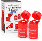 HealthSmart 2 Pack - 4-in-1 Pill Cutter, Crusher & Storage with Drinking Cup, Portable Medication Organizer for Travel, Seniors, Splitter, Pill Box for Small and Tiny to Large Pills – Multi-Tool