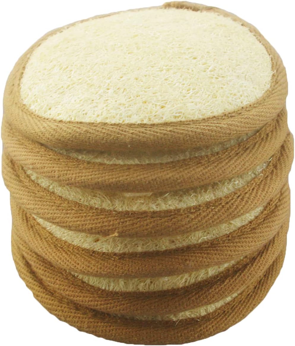 6 pcs/Set 4"×4" Natural Exfoliating Face Pad Loofah Sponge Facial Brush - Shower Scrubber - Body Bath Spa for Men & Women, Renewable Resource (Front 100% Loofah + Back 100% Pile Fabrics) Pack of 6
