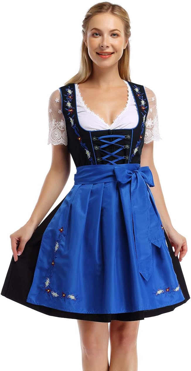 GloryStar Women's German Dirndl Beer Dress 3 Pieces Costumes for Bavarian Oktoberfest Carnival Festival