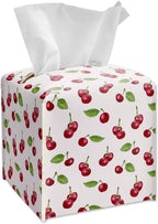 Tissue Box Cover Square - Red Cherries Tissue Box Holder with Bottom Belt, Leather Facial Paper Holder Decor for Bathroom Vanity Countertop, Nightstands, Dining Table, Office, Car -07