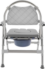 Adjustable Bedside Commode Chairs with Padded Seat Plate and Toilet Bucket - 3 in 1 Commode Chair for Toilet with Arms - 330lb Capacity, Foldable Shower Chair for Elderly and Disabled, Non-Slip