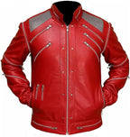 Mens MJJ B3at-It Red Leather Zipper Jacket | Thriller Jacket for Adult Costume for Halloween