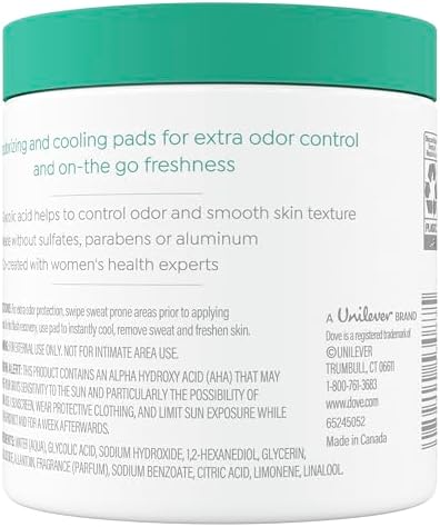 Dove Deodorant Cleansing Pads For Women Neutralize Odor & Gently Exfoliate To Refine Skin Texture, Fresh Water Lilly Scent,60 pads