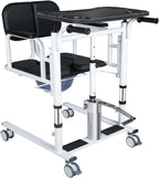 Patient Lift Transfer Chair for Elderly and Home, Portable Adjustable Height Lift Nursing Wheelchair 180° Split PU Leather and Thickened Sponge Seat