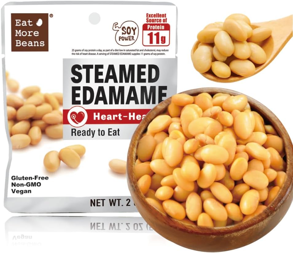 【Eat More Beans】STEAMED EDAMAME- Heart-Healthy, steamed bean, healthy salad toppings, plant-based protein, vegan, organic, non-GMO, Organic soybeans, edamame snack(2oz, 10packs)