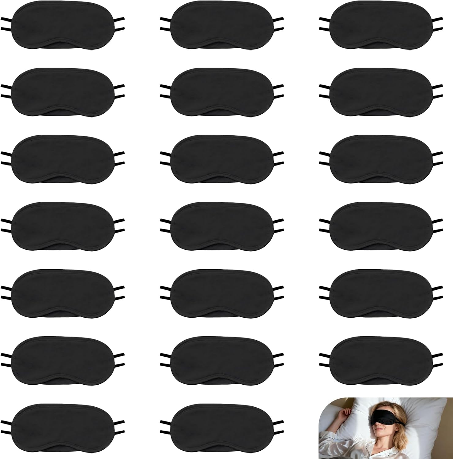 20-Pack Blindfold Sleep Mask Bulk for Party Games Travel Sleep Team Build Party Supply - Eye Covers for Sleeping with Adjustable Strap - Sleeping Masks for Women Men Kids, Black