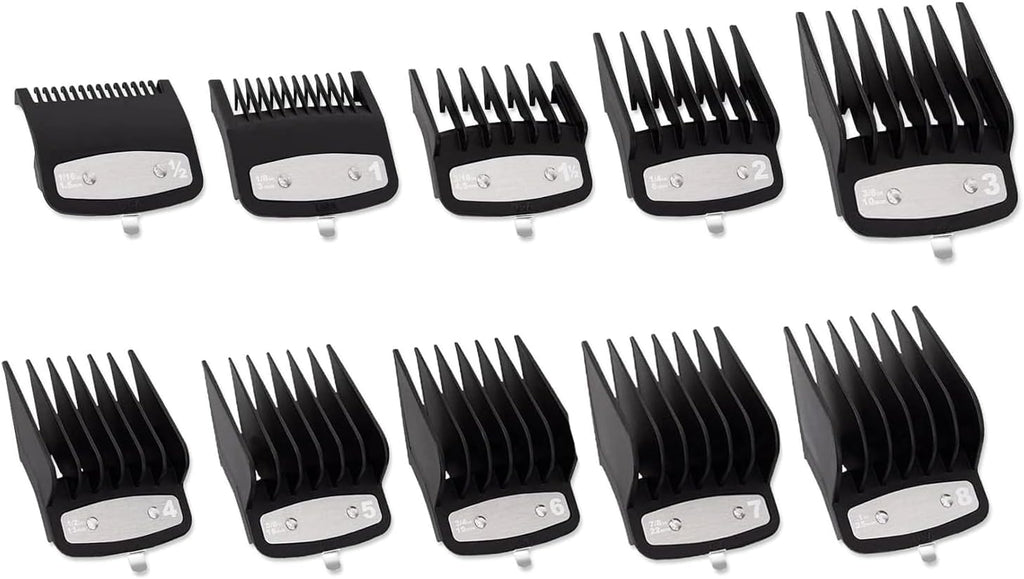 10 Pack Black Professional Hair Clipper Guards Cutting Guides, Coded Cutting Guides 1/16” to 1” Compatible with Wahl all Clippers