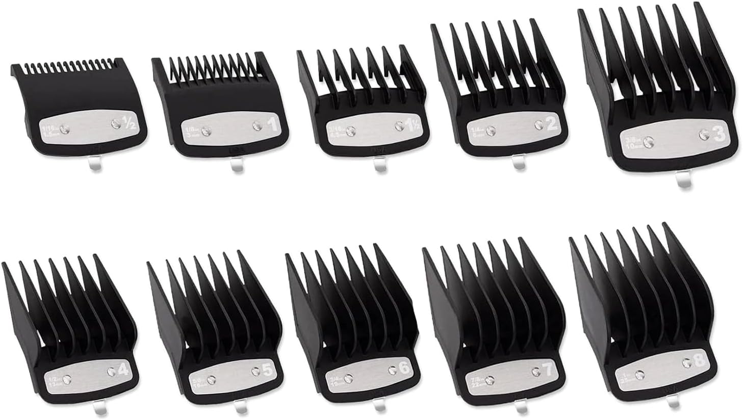 10 Pack Black Professional Hair Clipper Guards Cutting Guides, Coded Cutting Guides 1/16” to 1” Compatible with Wahl all Clippers