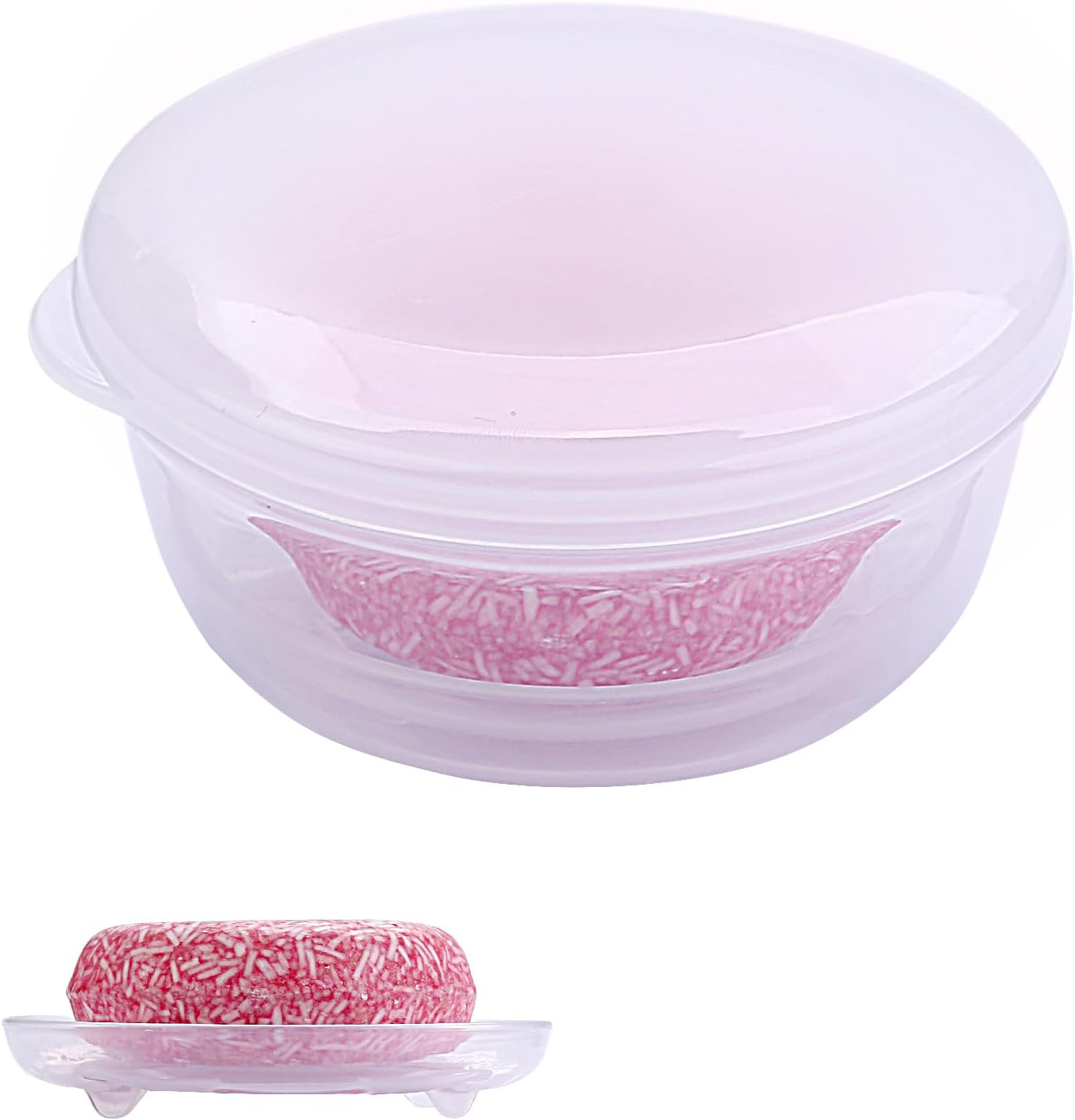 Travel Soap Container 1 Pack, Round Soap Case with Cover, Portable Bar Soap Holder, Leakproof Shampoo Bar Holder with Drainage Tray for Shower, Bathroom, Travel, Camp (Transparent White)